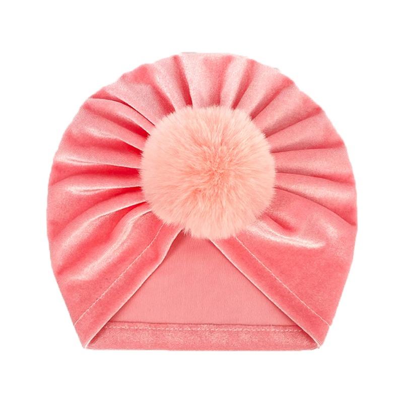 Winter Golden Velvet Hairball Cap Autumn Popular Infant Warm Hat Babyhat Dome Baby