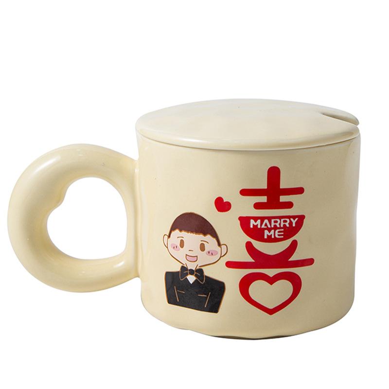Wedding Wedding Souvenir Practical Small Gift for Girls Ceramic Mug with Lid Water Cup Cup Household Couple Cup