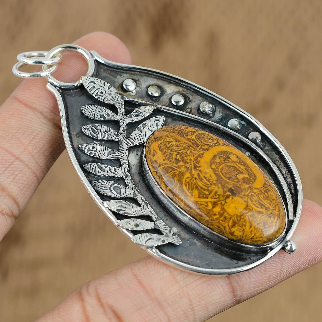 Mothers day Deal 925 Sterling Silver Oval Mariam Jasper Stone Engagement Pendant
