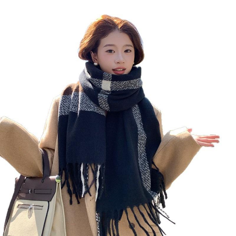 Plaid scarf winter new high-end thickened versatile warm shawl student couple scarf retro style