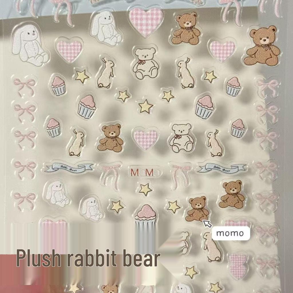 Korean Cute Plush Rabbit & Bear Stickers for iPhone 17 Camera Decoration