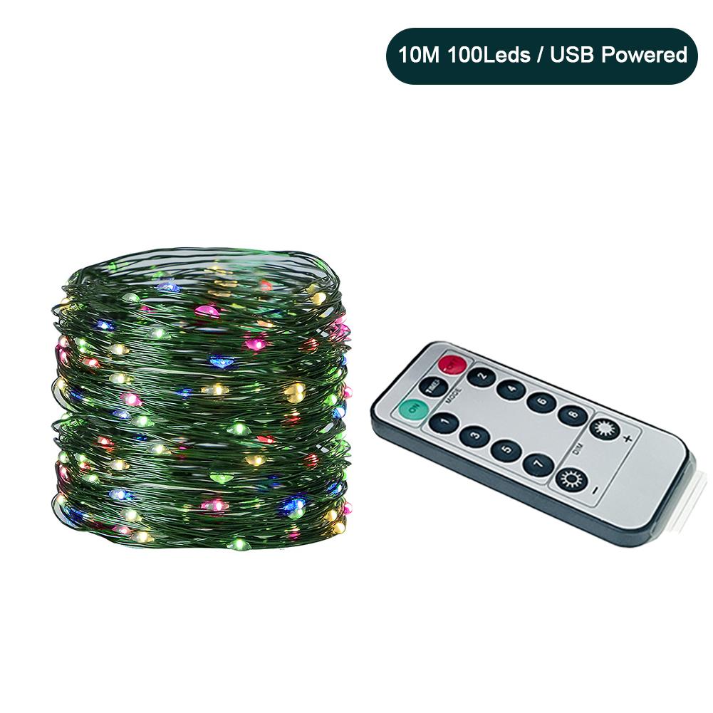 10M/20M Светодиодная USB/Батарейная Медная Гирлянда Рождественская Гирлянда Лампа-гирлянда с Пультом ДУ Для Свадебной Вечеринки Кемпинга Дома Декор 10M 100Leds