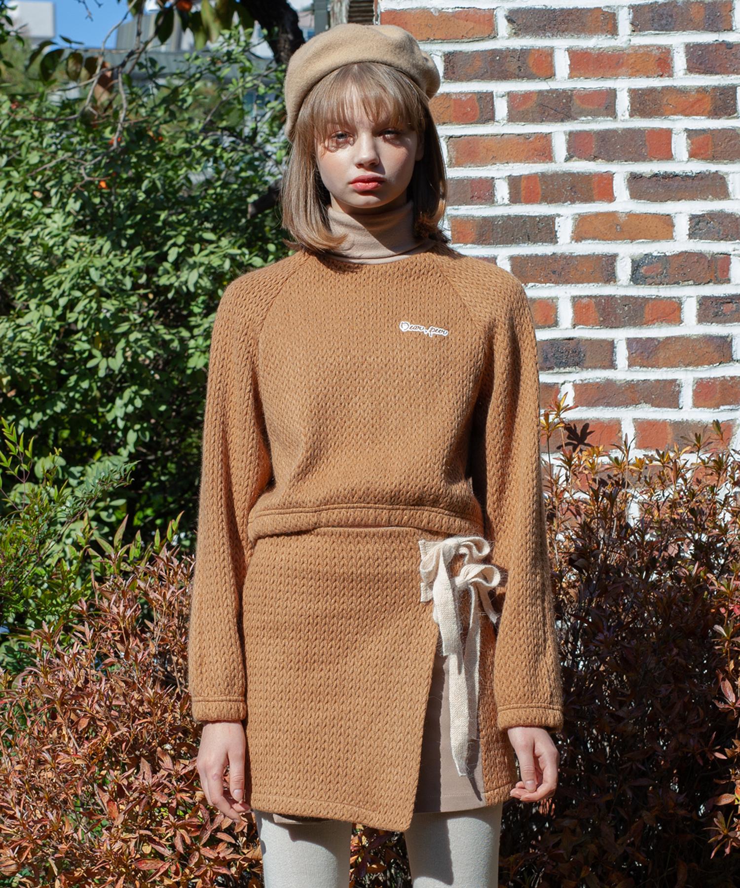 Dear Fear Cable Knit High-Neck Top Brown Camel/Free