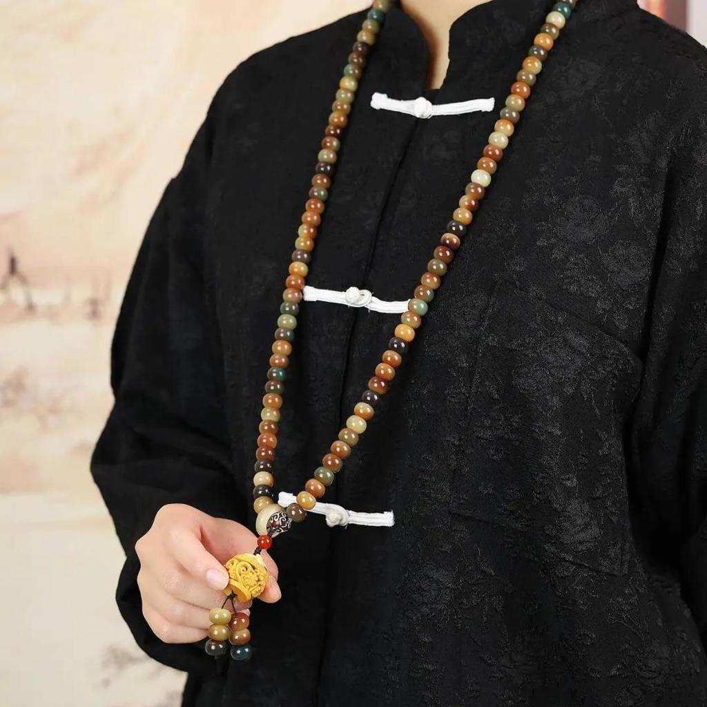 Large Charcoal Dunhuang Ask Heaven 108-Bead Bodhi Root Men's Bracelet for Cultural Play and Prayer.