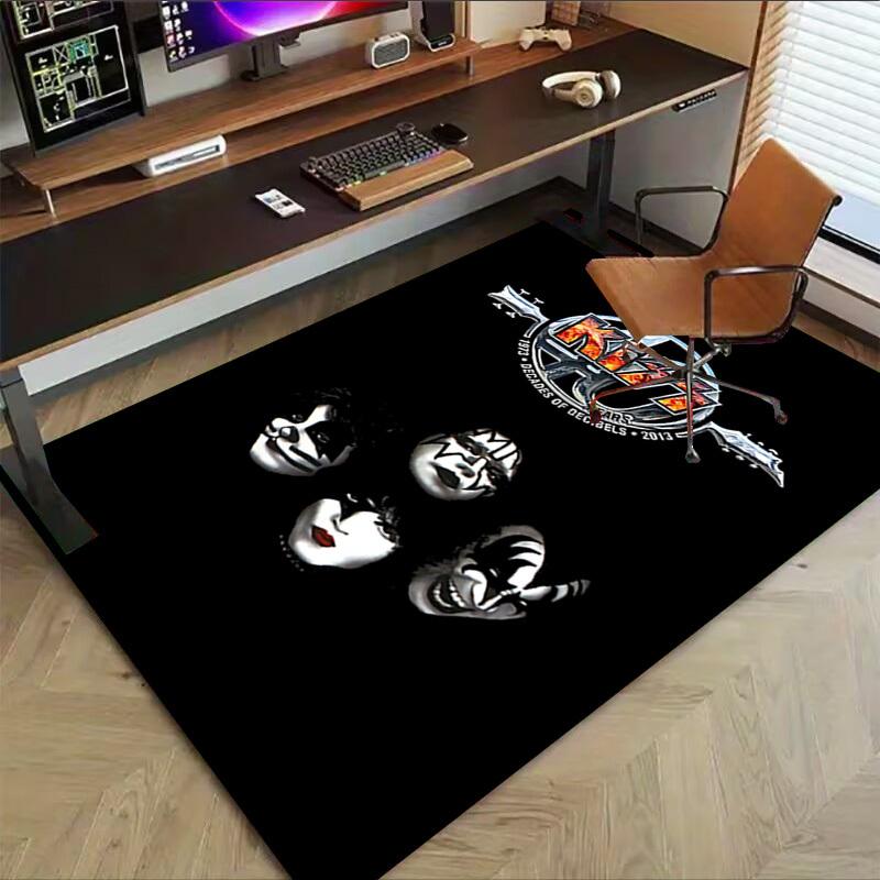 1pc KISS band Home Office, Durable Polyester Floor Mat with Easy, Office Decor, Urban Style, Nonslip Backing, Highquality Fabric