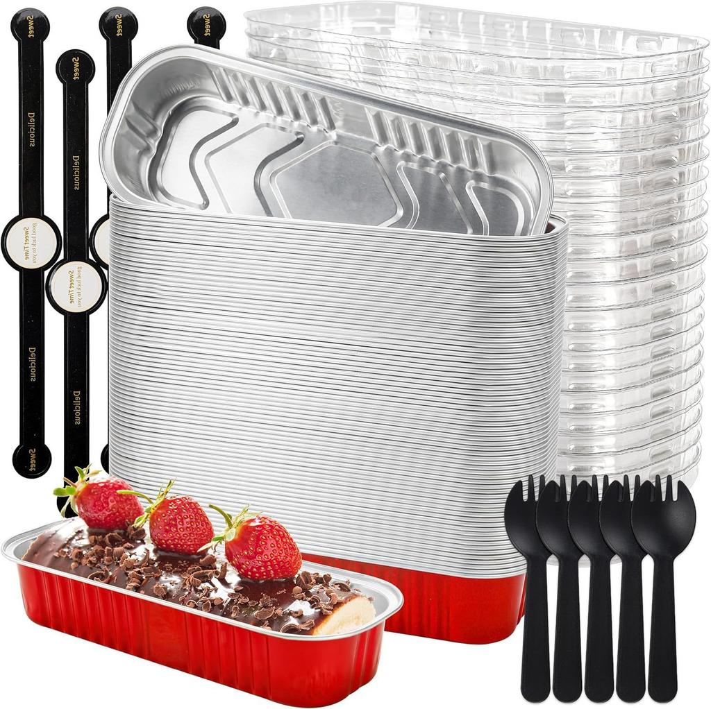 Mini Loaf Pans With Lids And Spoons, Rectangular Aluminum Foil Baking Pans