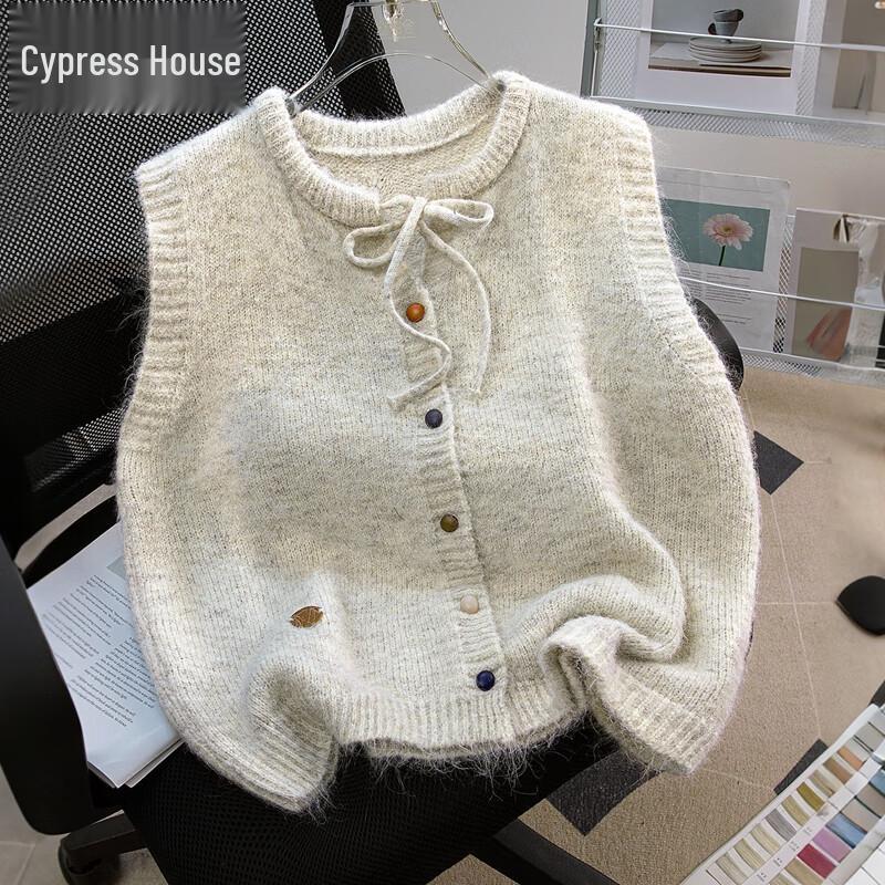 Женский вязаный жилет с круглым вырезом и завязками One Size