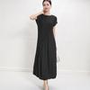 Miyake Summer Sleeveless Pleated A-Line Dress with a Waist-Cinching Round Neck Design