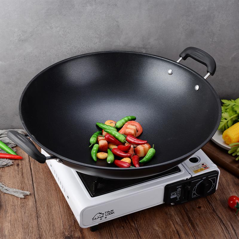 Non-slip bottom round bottom fine iron stir-fry pan for home thickening non-stick pan
