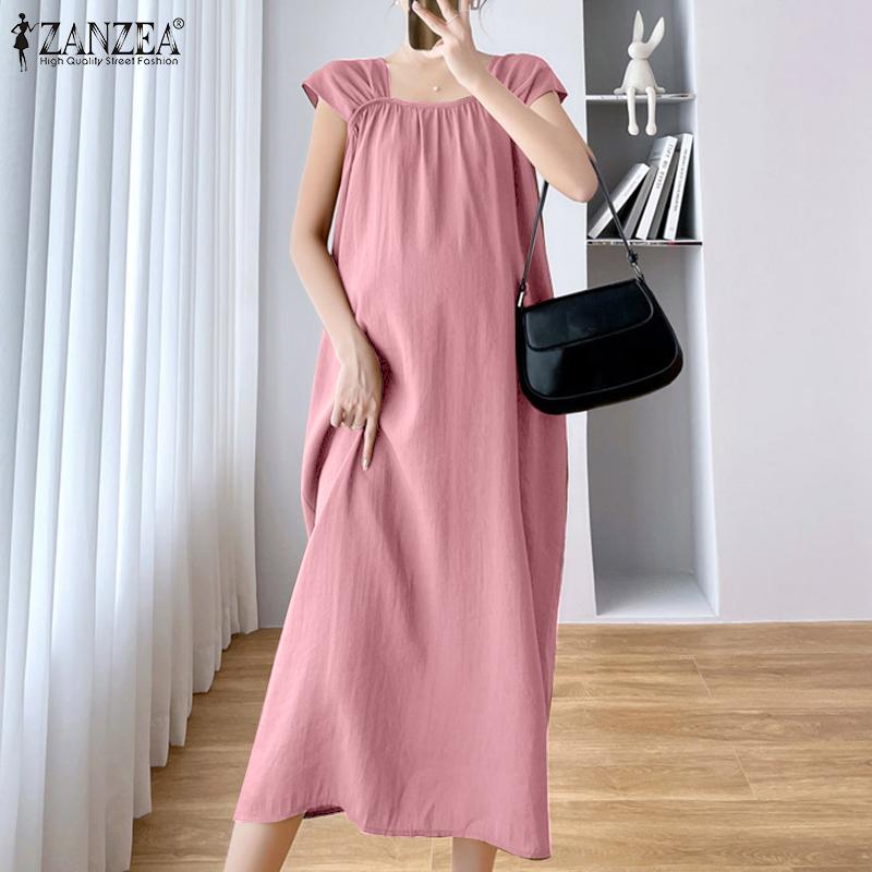 

ZANZEA Женское повседневное праздничное летнее длинное платье без рукавов с круглым вырезом