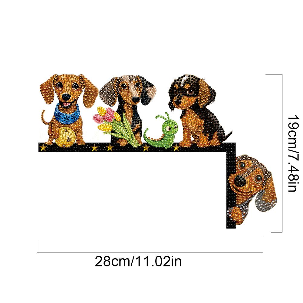 Dachshund Diamond Painting Door Corner Sign Diamond Art Door Right Angle Sign 5D DIY Wooden Door Topper for Indoor Outdoor Wall