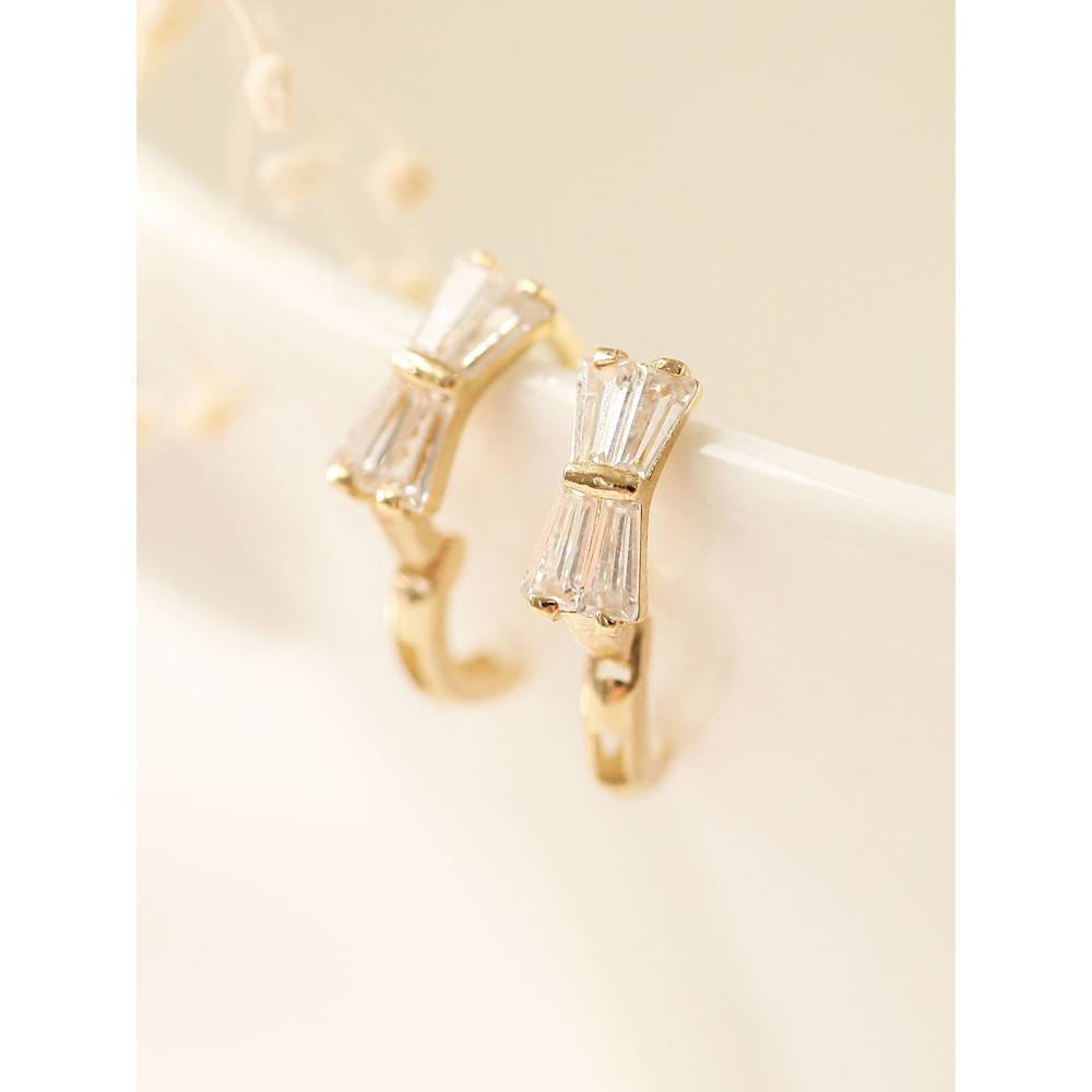 14K Ribbon Cubic Ring Piercing Earrings
