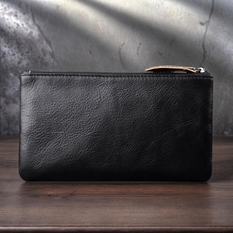 Ultra Thin Wallet Men's and Women's 6-inch Mobile Phone Bag Zipper Long Design Large Capacity Fashionable and Casual Top Layer Cowhide Clutch Bag