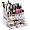2 Pack Clear Make Up Organizer Countertop,Stackable 4 Drawers Makeup Storage,Vanity Organizers for Dresser Hair Clip,Jewelry