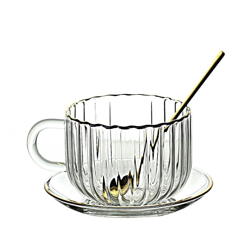 Tasse à Citrouille en Verre avec Bord Doré, Poignée et Cuillère en Verre Borosilicaté - Résistante aux Hautes Températures, Tasse à Petit-Déjeuner ou à Lait