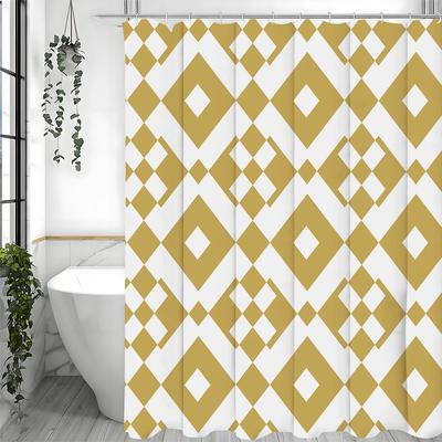 Cortina de Ducha Amarilla Geométrica Creativa, Cortina de Ducha Decorativa para Baño, Cortina de Ducha Impermeable con Ganchos