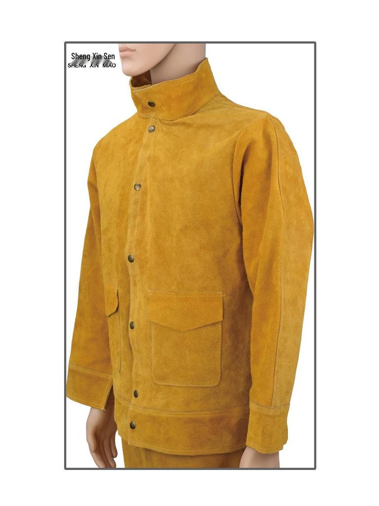 Cowhide Welding Suit: Yellow Anti-Scald, Wear-Resistant, Flame Retardant, Anti-Spatter Protective Gear