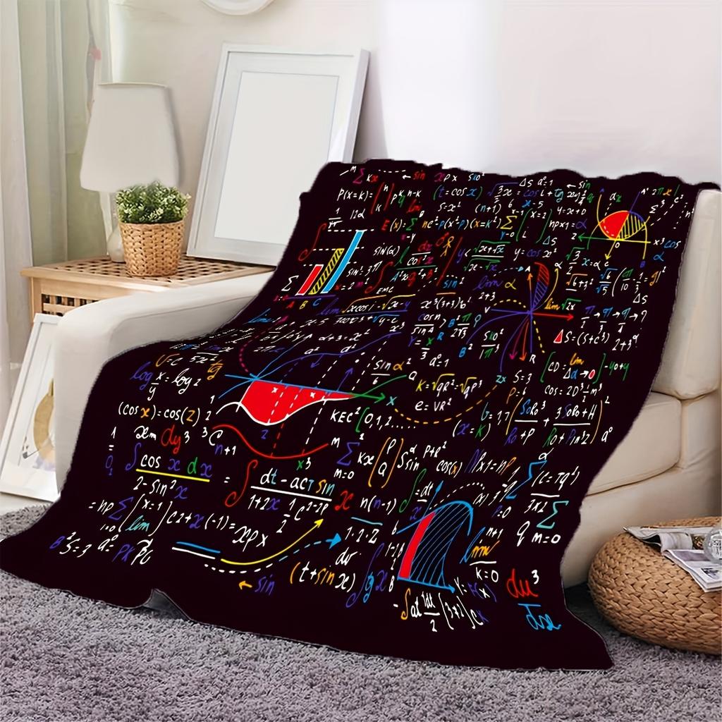 Mathematical Element Printed Flannel Blanket for Algebra Geometry Lovers Educational Design Calculus Physics Themed Gift