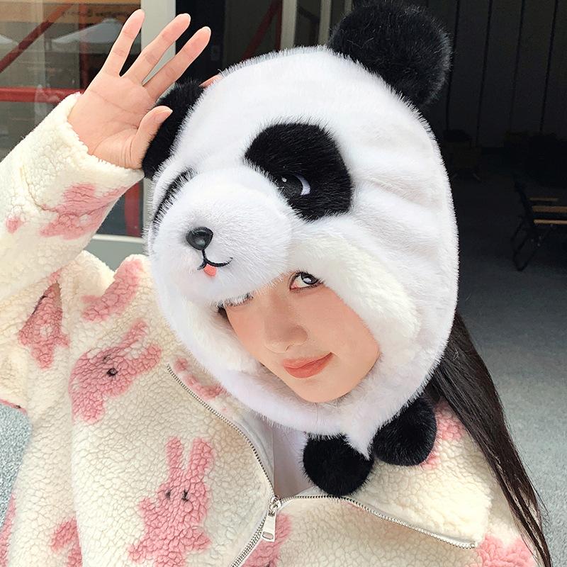 Winter Panda Plush Hat Furry Warm Windproof Cute Plush Hat Ear Protector New Panda Lei Feng Hat