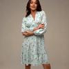 women's ditsy floral wrap v neck bubble long sleeve ruched waist ruffle hem midi a line dress fall casual sundress