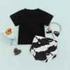 Verão Bebê Meninas Desenho Animado Vaca Estampada Camiseta + Shorts + Faixa de Cabelo 3PCS Roupas Roupas para 0-24 Meses