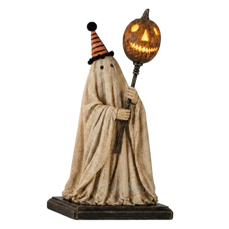 Halloween-Dekorationen Geisterhafte Statue Saisonale Herbstfigurine mit Warmem Lichtakzent für Regal, Eingangstisch und Innenraum-Styling und Präsentationsbereich