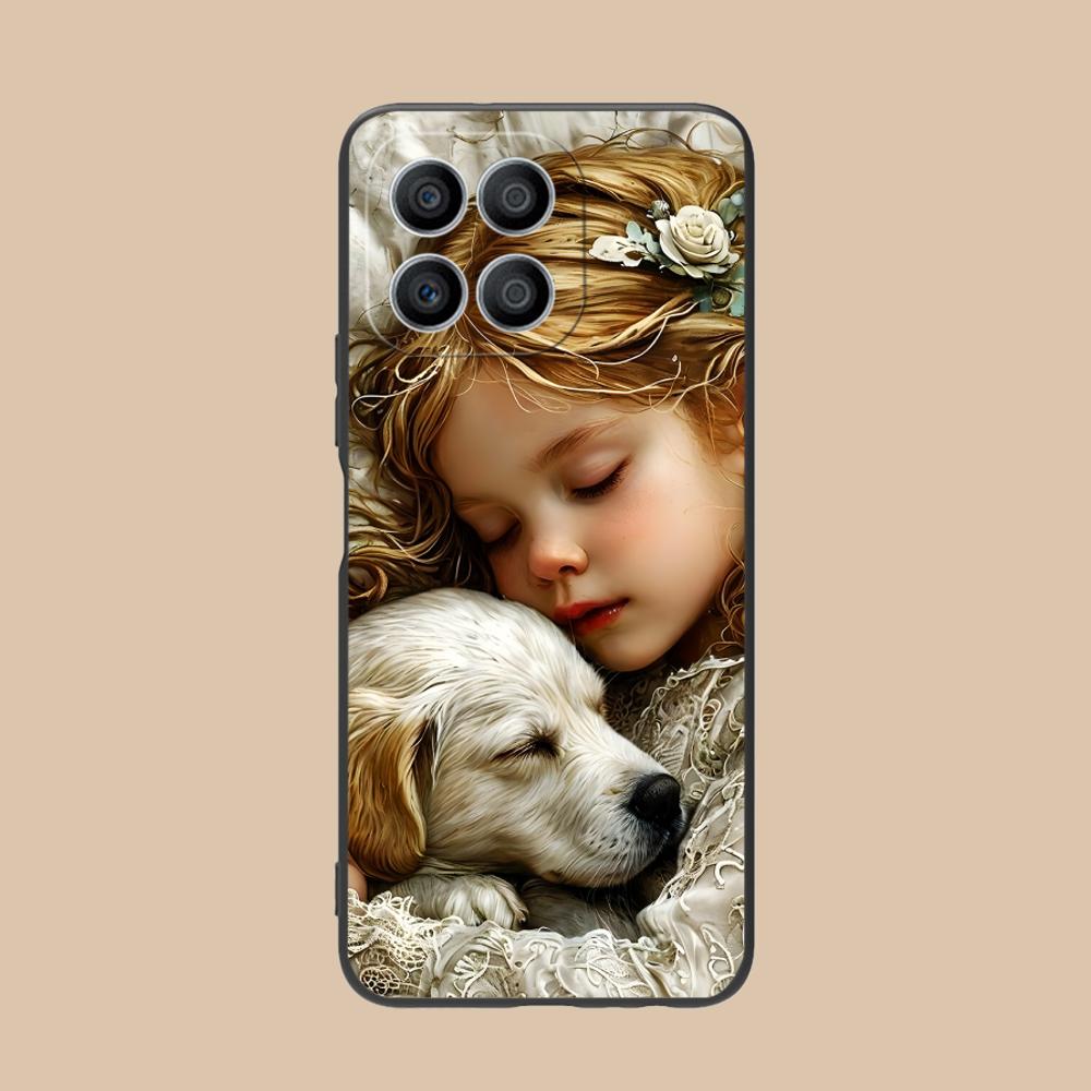 Girl Dog Puppy Matte TPU Mobile Phone Case for Honor 90 80 70 60 50 30 20 10 9 8 7 Pro S SE Lite 5G Colorful Printing Cover