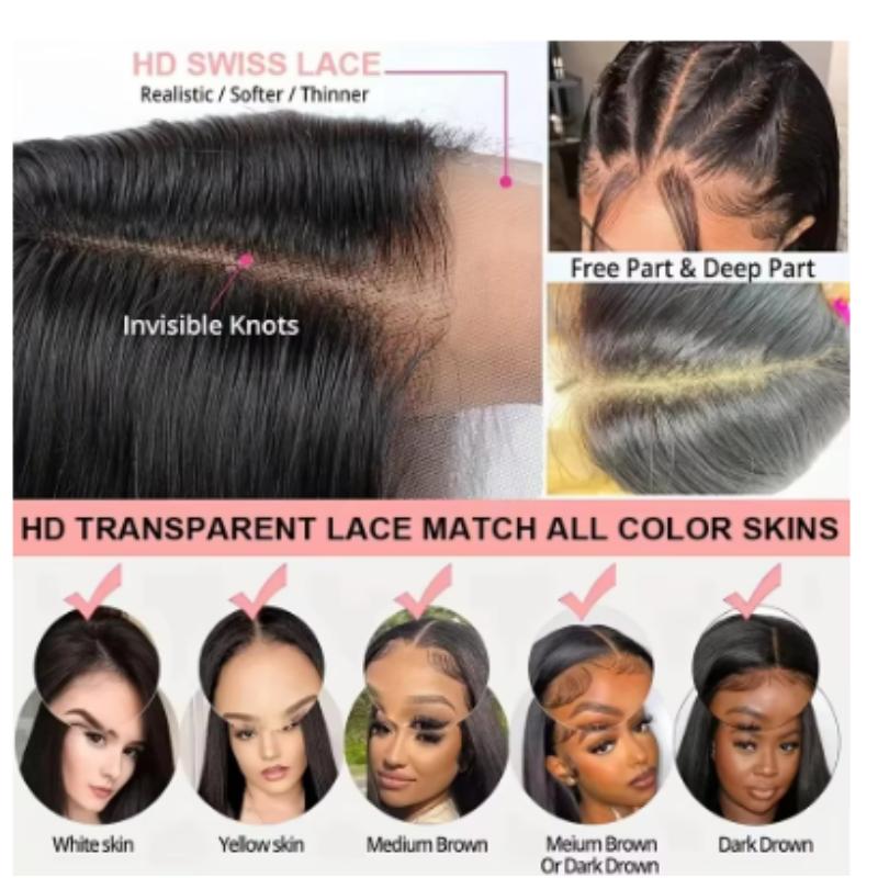 Lange Gerade Schwarze Spitze Front Perücke – Handgebunden HD Spitze Kappe mit Hitzebeständigem Synthetischem Haar, Vollständige Abdeckung für Natürlichen Look