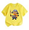 Kids Boys Girls Crew Neck Short Sleeve 100% Cotton T-shirt, Cute Pirate Yellow Funny Character Printed Casual Soft Breathable Tee for Children Daily W