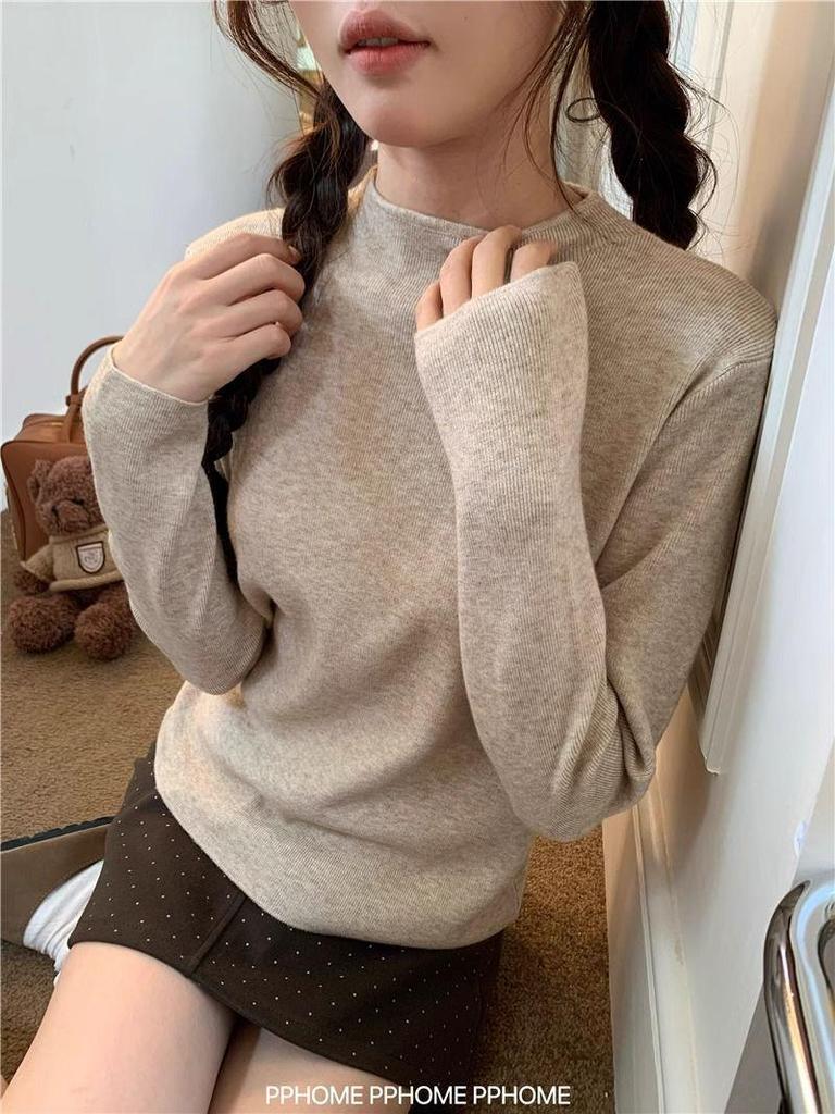 Women's Half-High Collar Knitted Sweater for Early Spring, Autumn, and Winter - 2024 Student Base Layer and Outerwear.