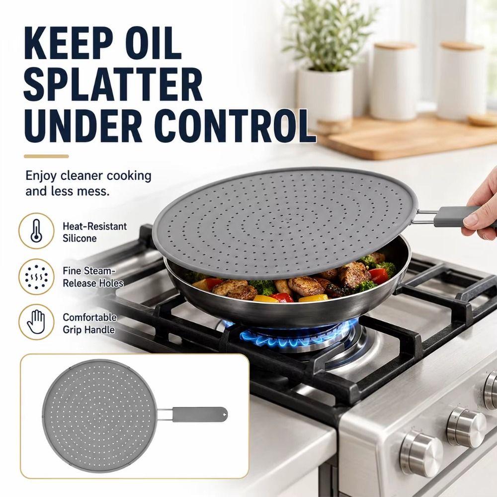 Splash-proof Silicone Splatter Screen with Handle Oil Splatter Guard Kitchen Gadgets