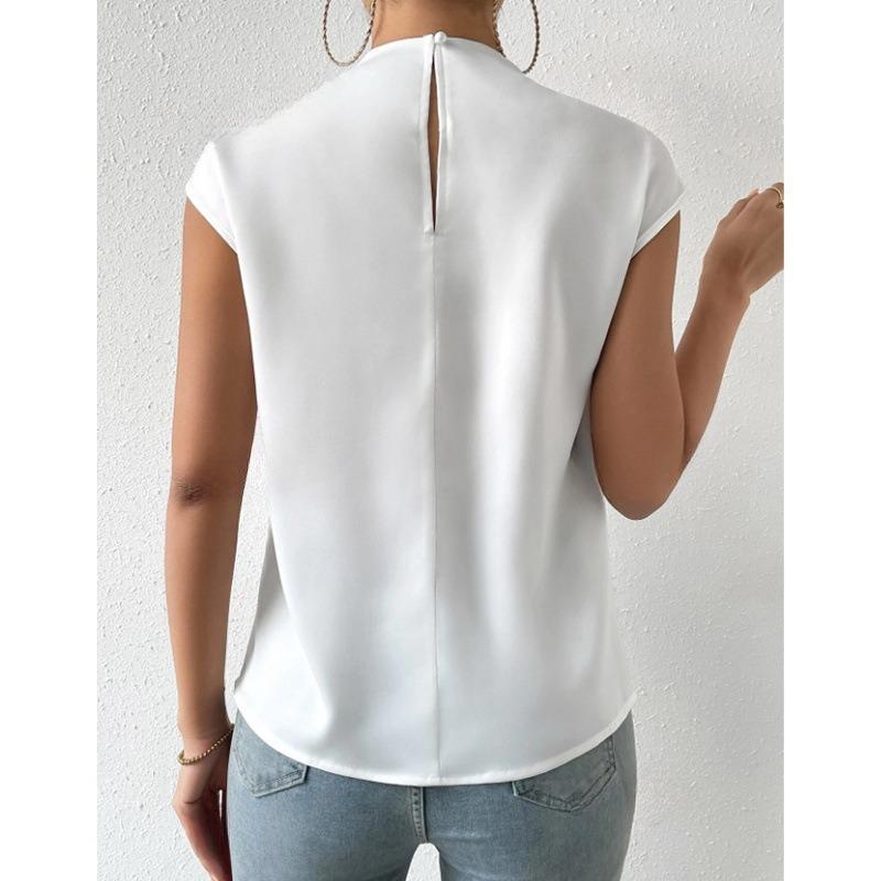 Elegant Summer Fashion Sleeveless Loose Women Blouses Loose Base Casual Shirts for Women Tops Solid Stand Collar Slim Simple Office Ladies Shirt 3437
