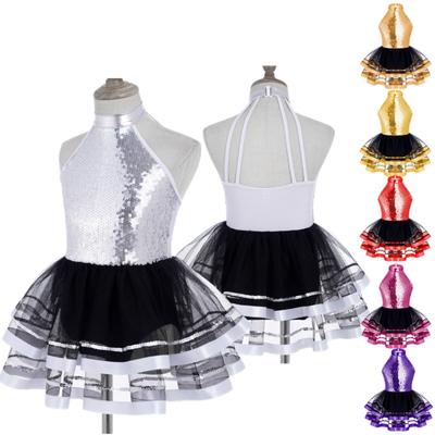 Kinder Neckholder Ballkleid Mädchen Pailletten Ballett Tutu Kleid Ballerina Trikot Modern Jazz Latin Dance Bühnenoutfit Tanzkleidung