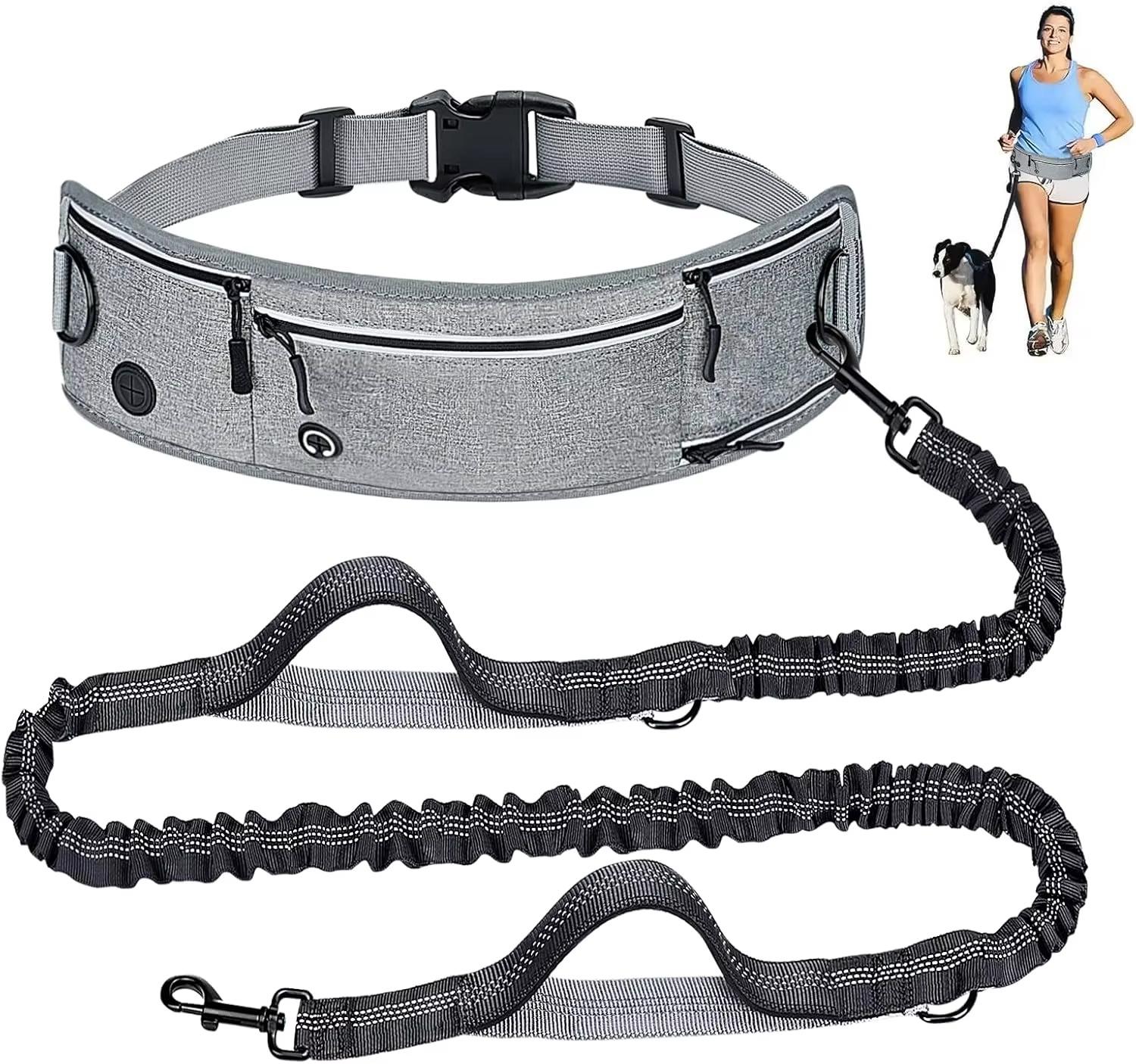 Hands Free Dog Waist Leash For Running Walking, Waist Running Leash With Zipper, Walking Pouch For Dog Walking, Reflective Dual Padded Handles