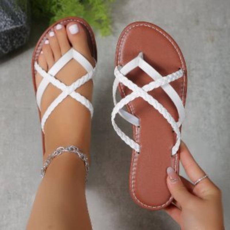 New Summer Korean Style Plus Size Women's Fashionable Braided Flat Beach Sandals for Vacation