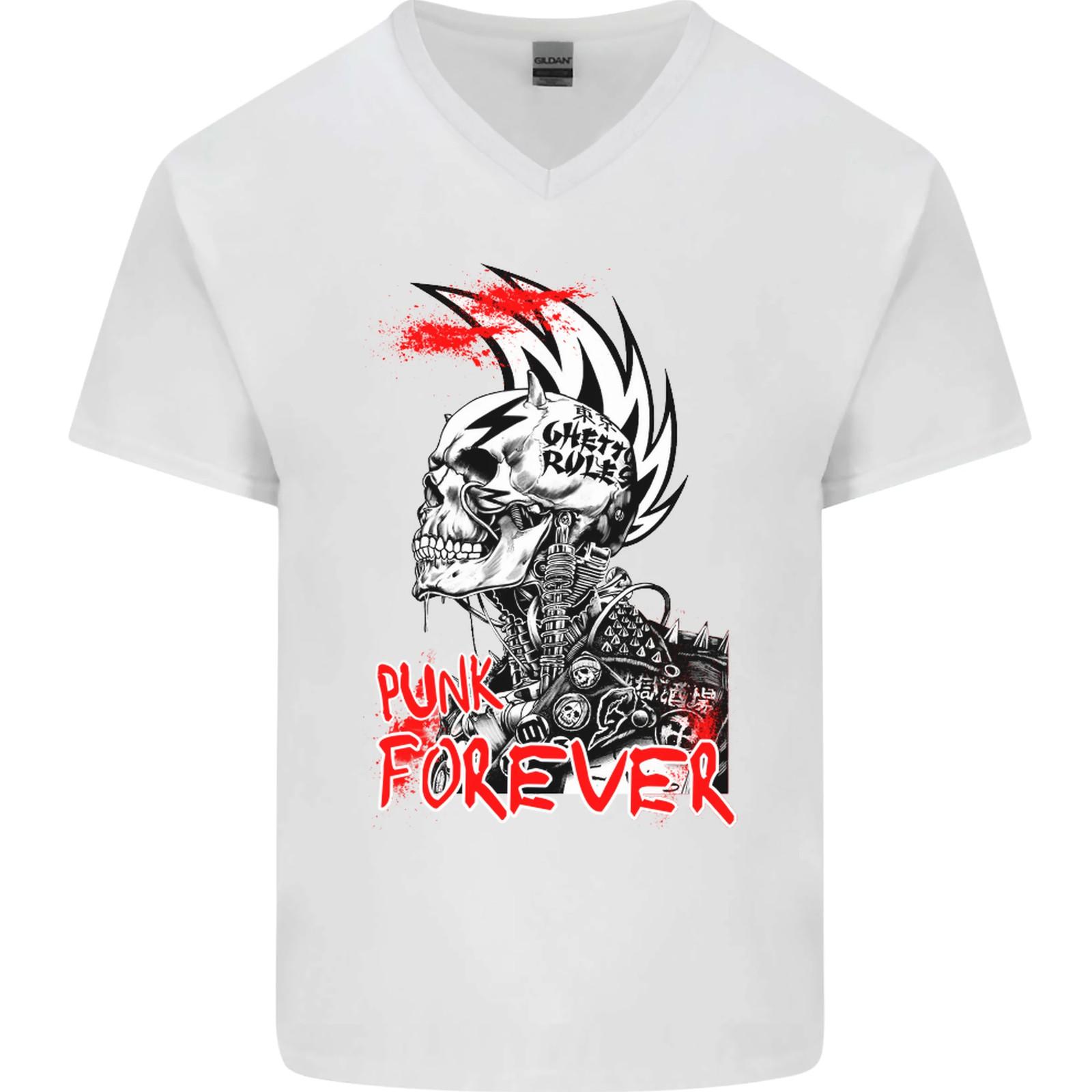 Punk Forever Rocker Skull Music Festival Mens VNeck Cotton T-shirt XXL