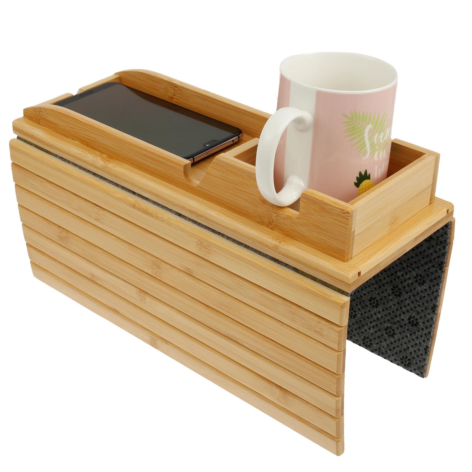 

Sofa Tray Bamboo with Wood Remote Control Holder Folding Anti Slip Couch Armrest Cup Holder Detachable for Couch Storage