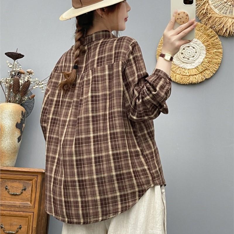 Autumn Women Plaid Shirts Long Sleeve Casual Blouses Turn Down Collar Loose Lady Cardigan Tops Female Clothes College Style