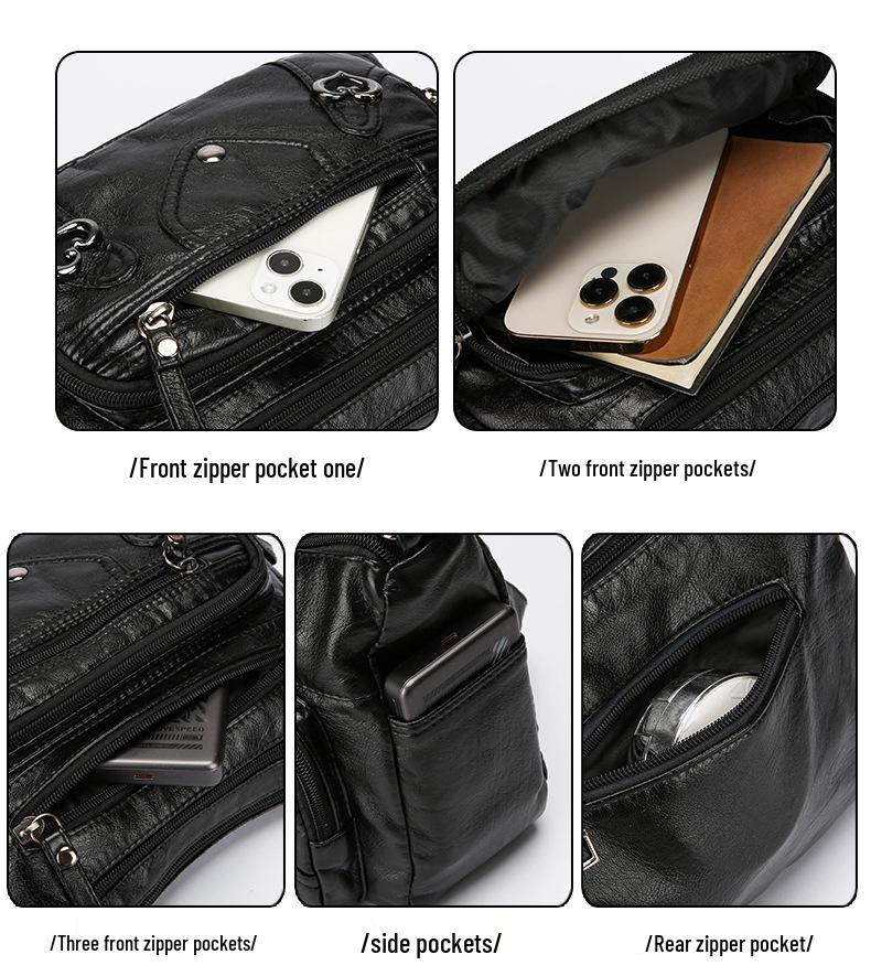 Elegante Mehrschichtige Umhängetasche aus Weichem Leder für Mütter mittleren Alters und ältere Mütter