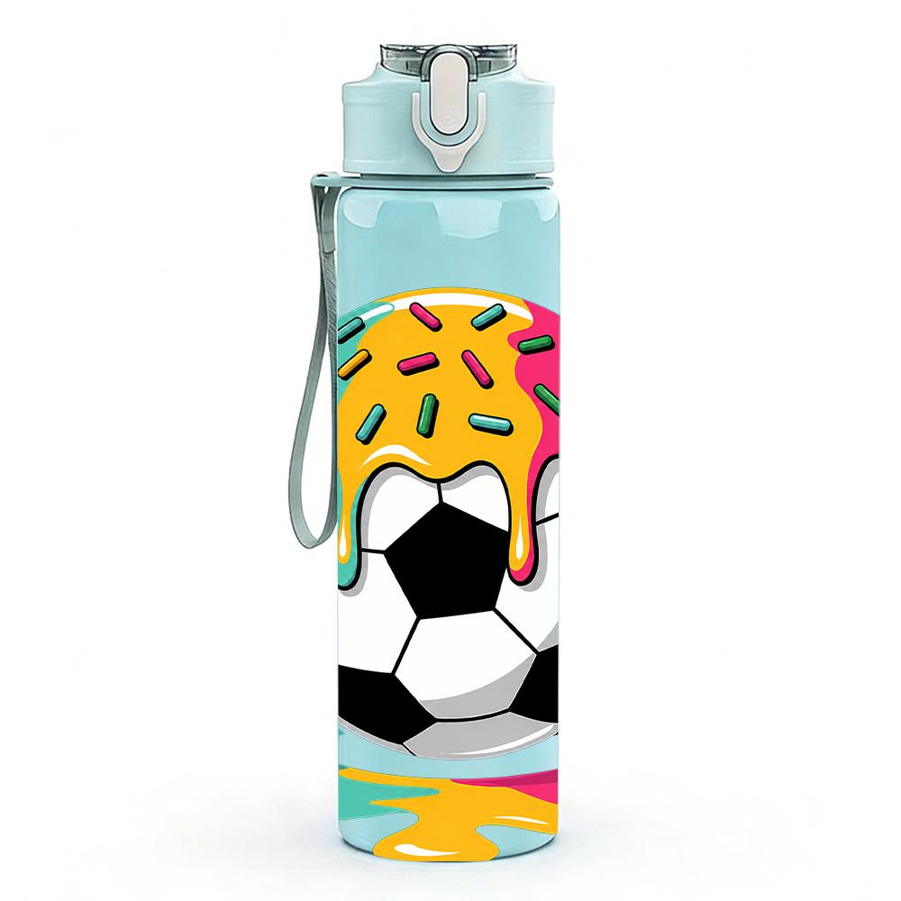 1PC Color Splash Soccer Ball Graphic 750ml Color Plastic Water Bottle Leakproof Flip Straw Lid For Sports Office Home Use
