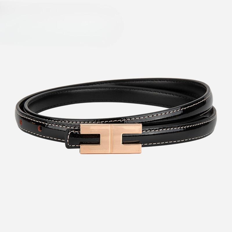 Genuine Leather Women's Thin Belt Decorative Dress with Belt High-end Cowhide Leather Lacquered Belt for Women