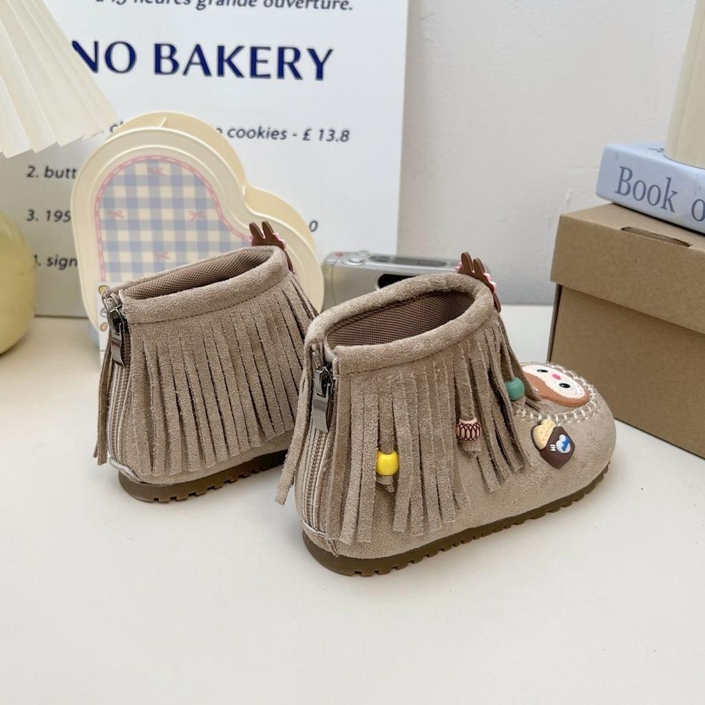 Girls' Fashionable Fringed Ankle Boots for Autumn and Winter Children's Soft-soled Princess Boots