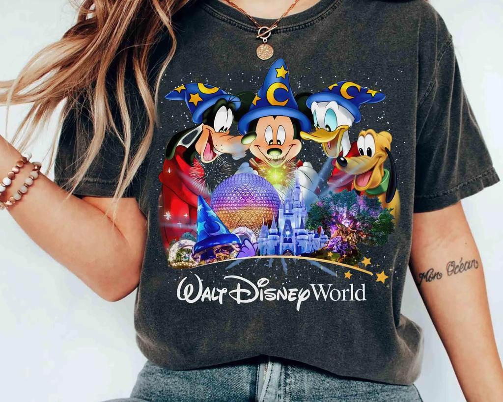 2026 Summer Disney Mickey Wizard Graphic Tshirt Men Women Fashion Cotton Quality Casual Loose Short Sleeve Classic Unisex