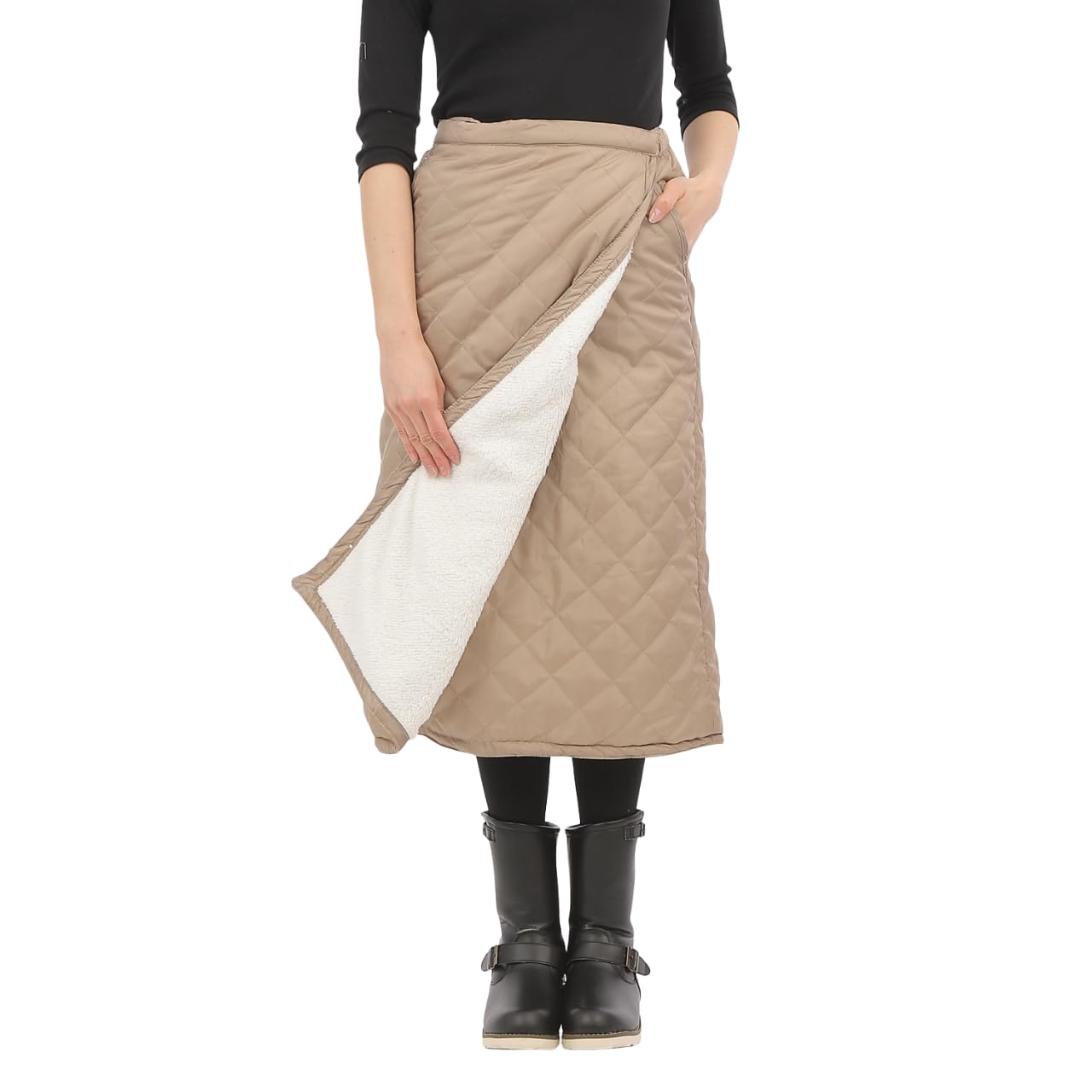 

Onion Cross Quilted Wrap Skirt with Fleece 70cm Padded for Warmth in Winter Women s Lining, Length, (M-L, Beige) бежевий