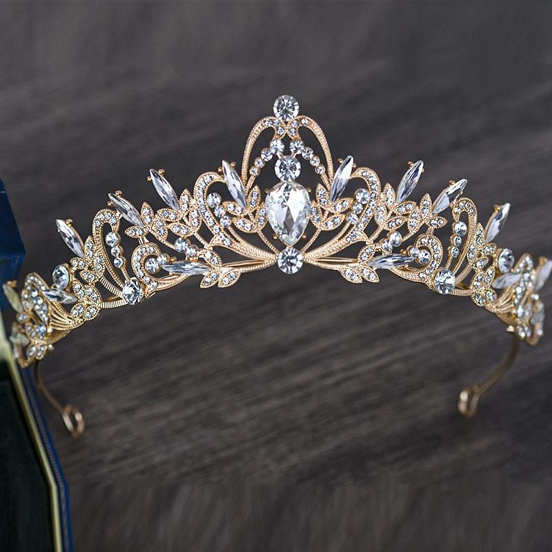 Delicate Princess Crown Baroque Queen Royal Rhinestones Headband Luxurious Bridal Wedding Diadem Prom Stage Photography Props