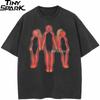 Hip Hop Streetwear Retro Vintage Washed Black TShirt Flaming Body Graphic Shirt Cotton Unisex Tshirt Men Tops Tees Hipster