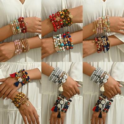Bohemian Stackable Bead Bracelets for Women Stretch Bohemian Stretch Boho Bracelet Set Stackable Multi-color Boho Jewelry Women's Hippie Bracelets