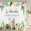 Pink Flamingo Pattern Shower Curtains for Bathroom Tropical Plant Flower and Bird Shower Curtain Waterproof Fabric with Hooks