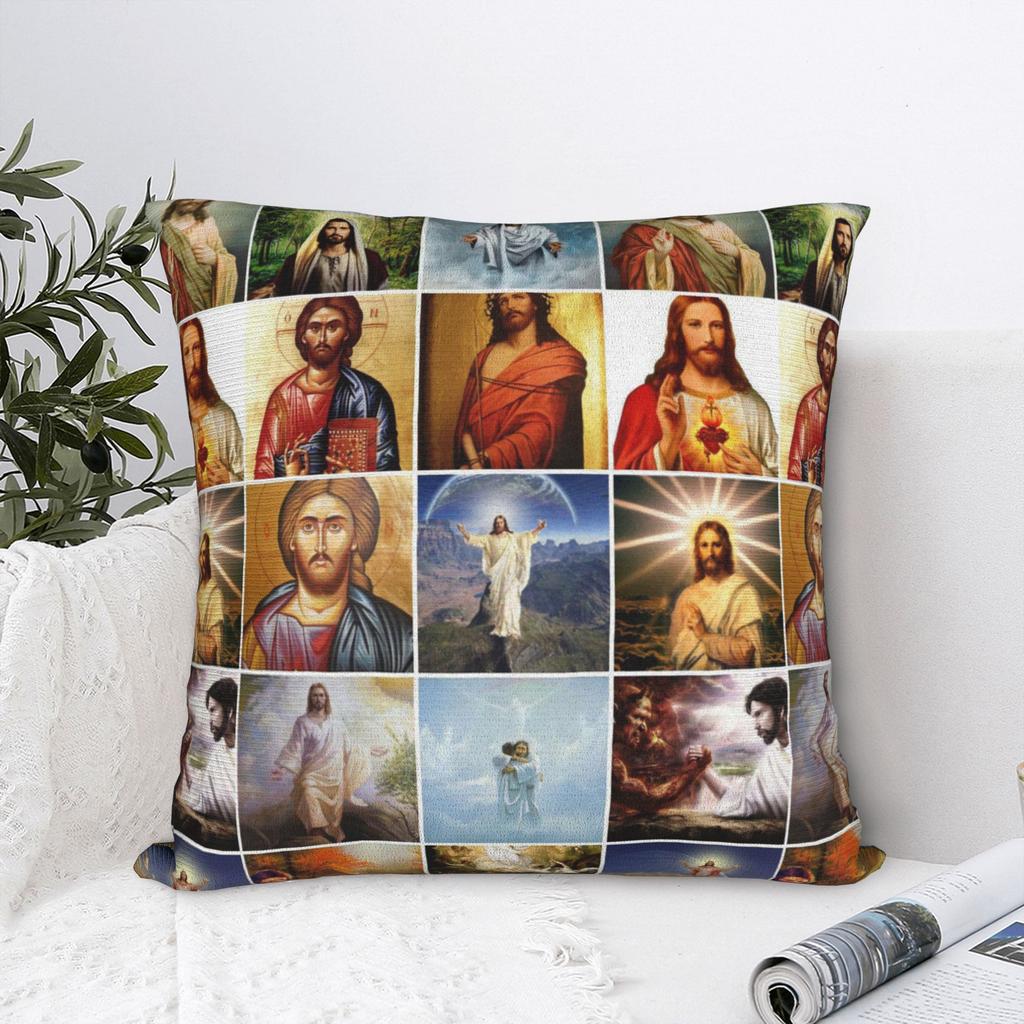 Jesus Collage Square Pillow Case Christian God Bless Cushion Covers Decorative Throw Pillow Case Cover for Living Room cm