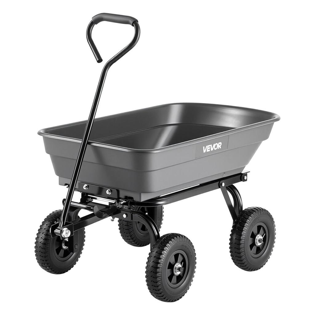 Garden Dump Cart, 272 kg Poly Dump Cart, Garden Carts Dumps Wagon with 90° Quick-Dumps Mechanism, 180° Swivel Wheels, 270° Flexible Rotating Bearings,